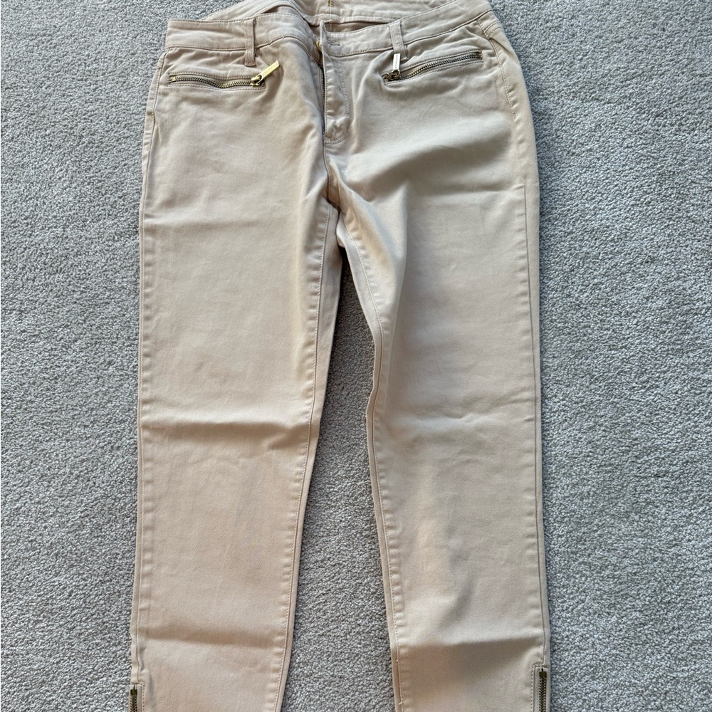 MK Women's Beige Jeans with Gold Accents